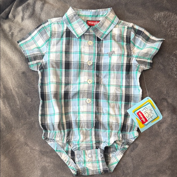 Wrangler Other - Wrangler Blue and Green Plaid Infant Romper